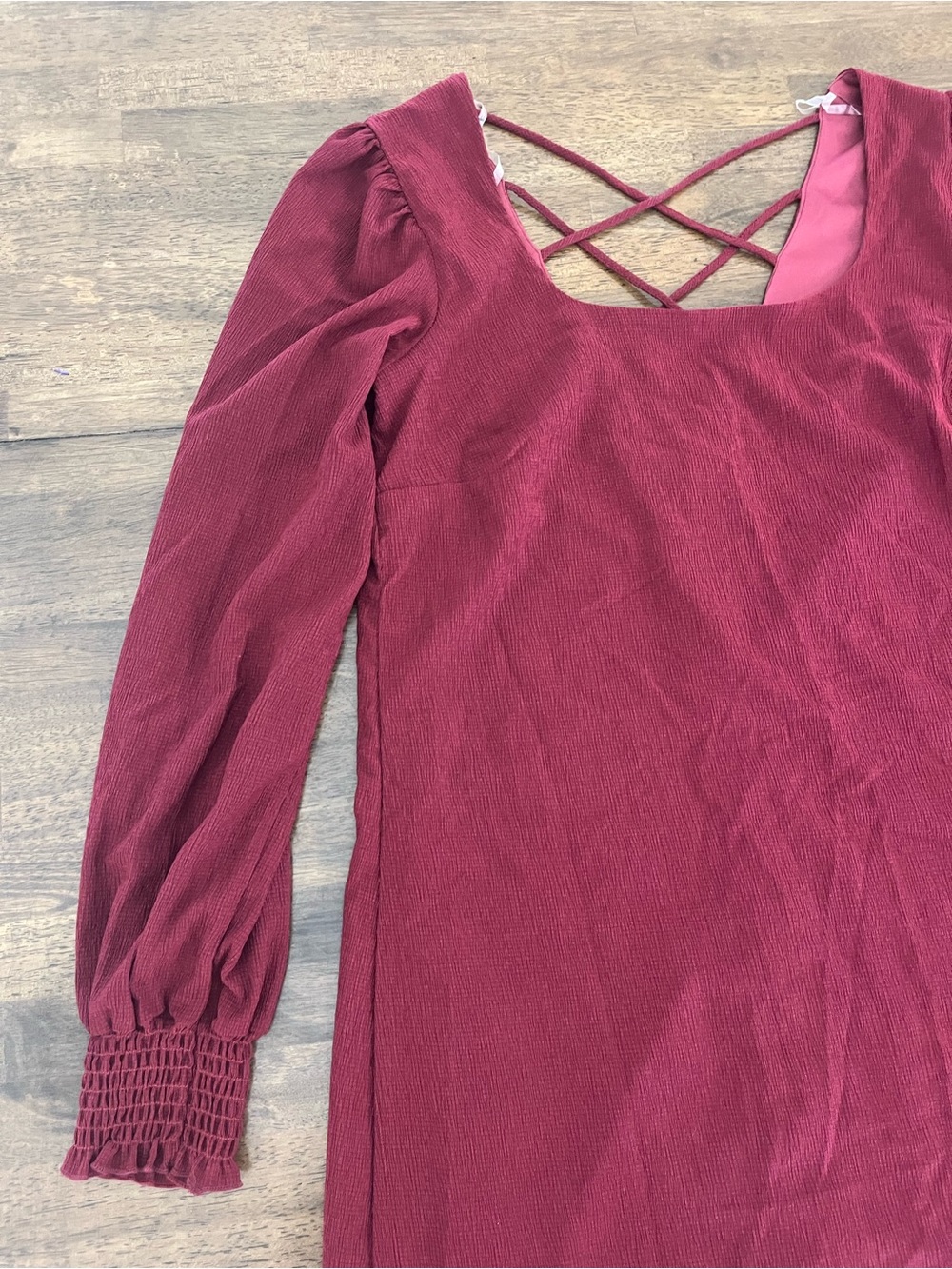 Allison & Kelly Burgundy Crisscross Back Mini Dress Long Sleeves Womens Large - Picture 4 of 10